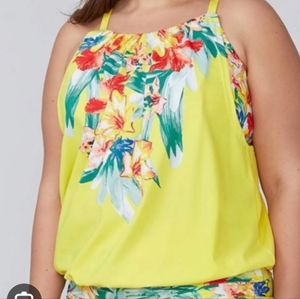 Cacique Yellow Floral Tankini Top with Multicolor Tropical Print